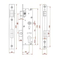 Zámok vložkový LAVÝ, zápust 50mm, rozteč 72mm, biely ZN Zámok vložkový LAVÝ, zápust 50mm, rozteč 72mm, biely ZN